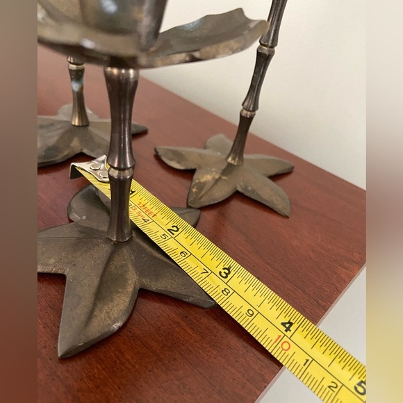 Set of 3 Solid Brass Flower Candle Holders Lotus ? - Picture 9 of 12